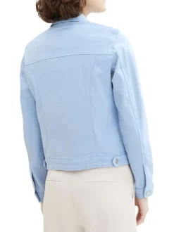 Blouson en coton bleu uni avec une coupe droite et un col français