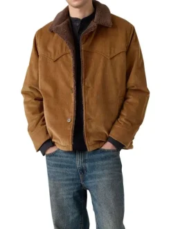 Blouson en coton camel pourvu d'un toucher doux effet velours