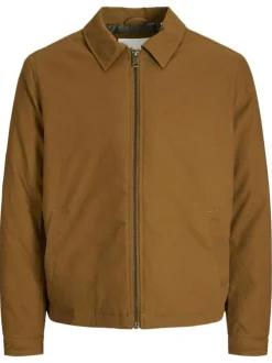 Blouson en coton camel uni avec une coupe droite et un col à revers