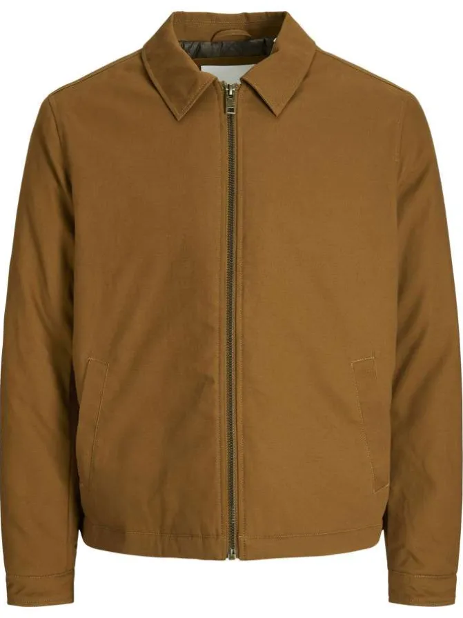 Blouson en coton camel uni avec une coupe droite et un col à revers