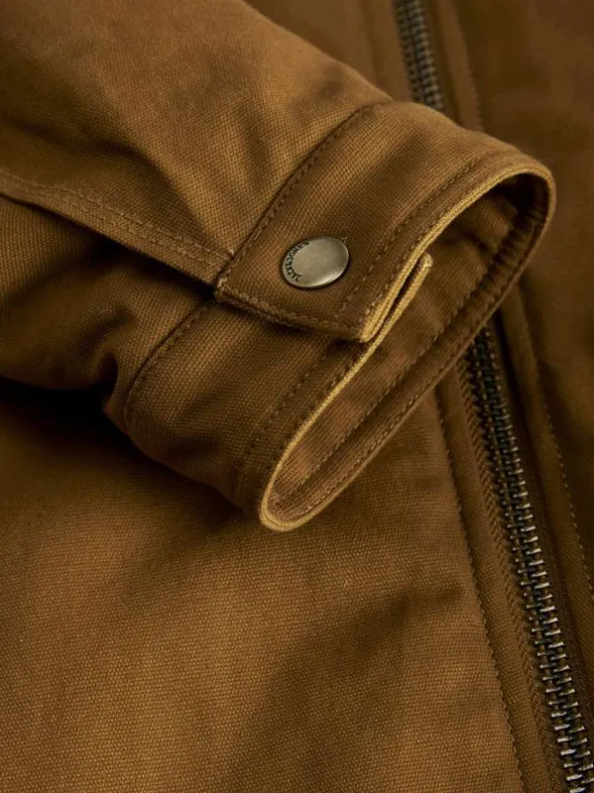 Blouson en coton camel uni avec une coupe droite et un col à revers
