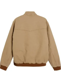 Blouson en coton camel uni avec une coupe droite et un col à revers