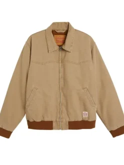 Blouson en coton camel uni avec une coupe droite et un col à revers