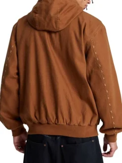 Blouson en coton camel uni avec une coupe droite et une capuche