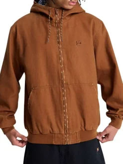 Blouson en coton camel uni avec une coupe droite et une capuche