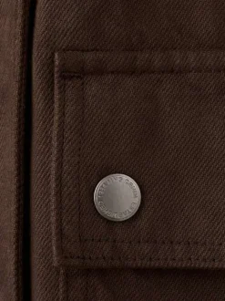Blouson en coton chocolat uni pourvu d'un col chemise et d'une coupe droite