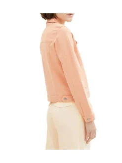 Blouson en coton corail uni coupe droite avec un col français et poches