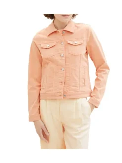 Blouson en coton corail uni coupe droite avec un col français et poches