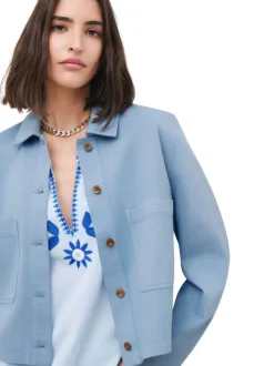 Blouson en coton et lin mélangé ciel uni avec une coupe droite