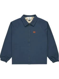 Blouson en coton indigo avec un col chemise et fermeture à glissière