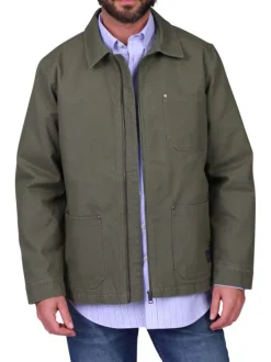 Blouson en coton kaki uni avec une coupe droite et un col à revers