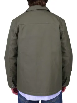 Blouson en coton kaki uni avec une coupe droite et un col à revers