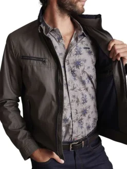 Blouson en coton kaki uni à col montant avec des poches zippées à la poitrine