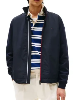 Blouson en coton marine pourvu d'une glissière aux couleurs de la marque
