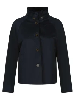 Blouson en coton marine uni pourvu d'une coupe droite et des manches longues