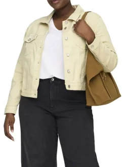 Blouson en coton mélangé écru uni avec une coupe ajustée et un col à revers