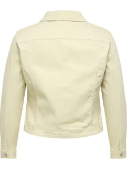 Blouson en coton mélangé écru uni avec une coupe ajustée et un col à revers