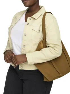Blouson en coton mélangé écru uni avec une coupe ajustée et un col à revers
