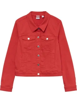 Blouson en coton mélangé rouge uni à coupe droite et col à revers