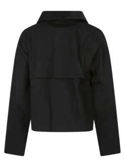 Blouson en coton noir uni avec une coupe droite et un col à revers