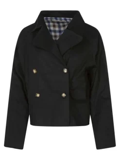 Blouson en coton noir uni avec une coupe droite et un col à revers