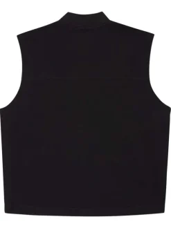 Blouson en coton noir uni sans manche avec une coupe droite