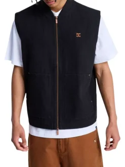 Blouson en coton noir uni sans manche avec une coupe droite