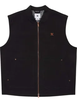 Blouson en coton noir uni sans manche avec une coupe droite