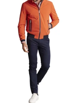 Blouson en coton orange uni à détails bleus marine et avec une coupe slim