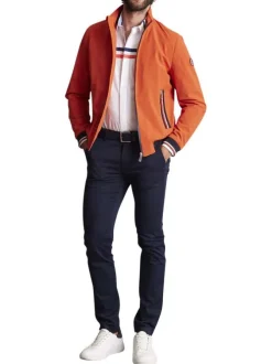 Blouson en coton orange uni à détails bleus marine et avec une coupe slim