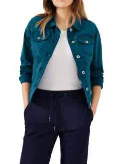 Blouson en coton pétrole avec une coupe droite et un col français