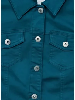 Blouson en coton pétrole avec une coupe droite et un col français