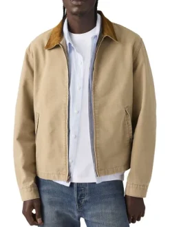 Blouson en coton sable uni avec une coupe droite et un col chemise