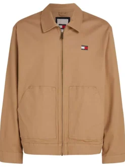 Blouson en coton sable uni avec une coupe droite et un col français