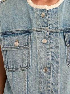 Blouson en coton stone uni pourvu d'une coupe droite et d'un col rond