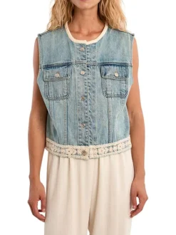 Blouson en coton stone uni pourvu d'une coupe droite et d'un col rond