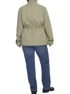 Blouson en coton vert à coupe droite pourvu d'un col montant