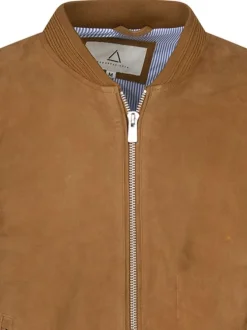Blouson en cuir de chèvre camel uni à coupe droite avec col bomber et 2 poches