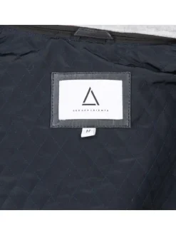 Blouson en cuir de mouton anthracite uni avec une coupe biker et une capuche