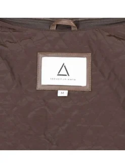 Blouson en cuir de mouton marron uni avec une coupe biker et une capuche