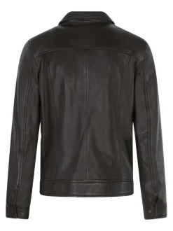 Blouson en cuir de mouton marron uni avec une coupe droite et un col à revers