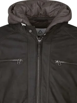 Blouson en cuir en cuir noir uni avec une coupe droite et une fermeture zippée