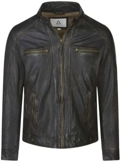 Blouson en cuir noir uni à coupe droite avec des poches à l'intérieur