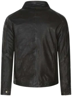 Blouson en cuir noir uni à coupe droite avec des poches à l'intérieur