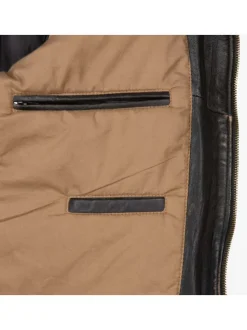 Blouson en cuir noir uni à coupe droite avec des poches à l'intérieur