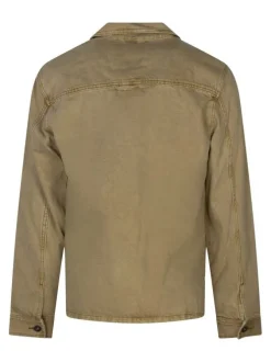 Blouson en jean beige uni avec une coupe droite et un col à revers