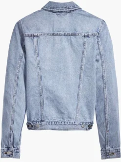 Blouson en jean bleu stone effet délavé avec un col à revers