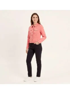 Blouson en Jean corail uni avec une coupe droite et un col boutonné