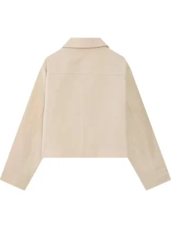 Blouson en jean écru uni avec une coupe droite et un col à revers