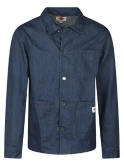 Blouson en jean denim en coton marine uni pourvu d'une coupe large